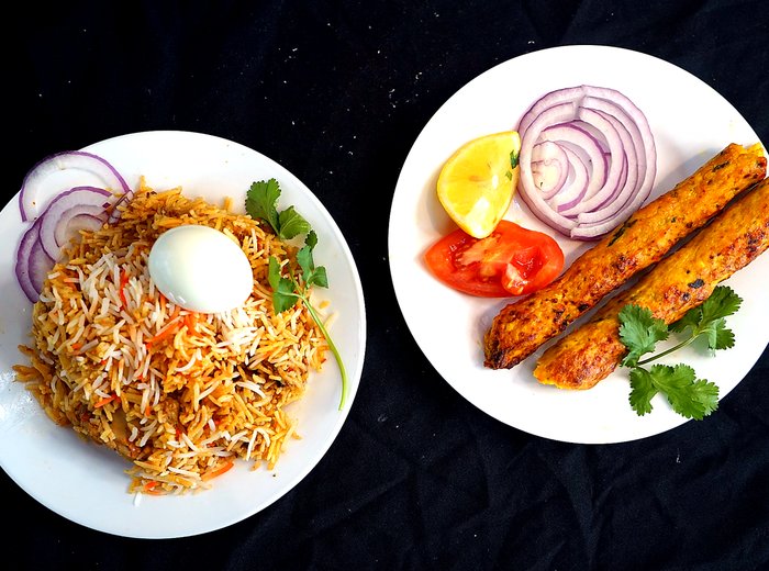 Biryani and seekh kebab halal Pakistani food